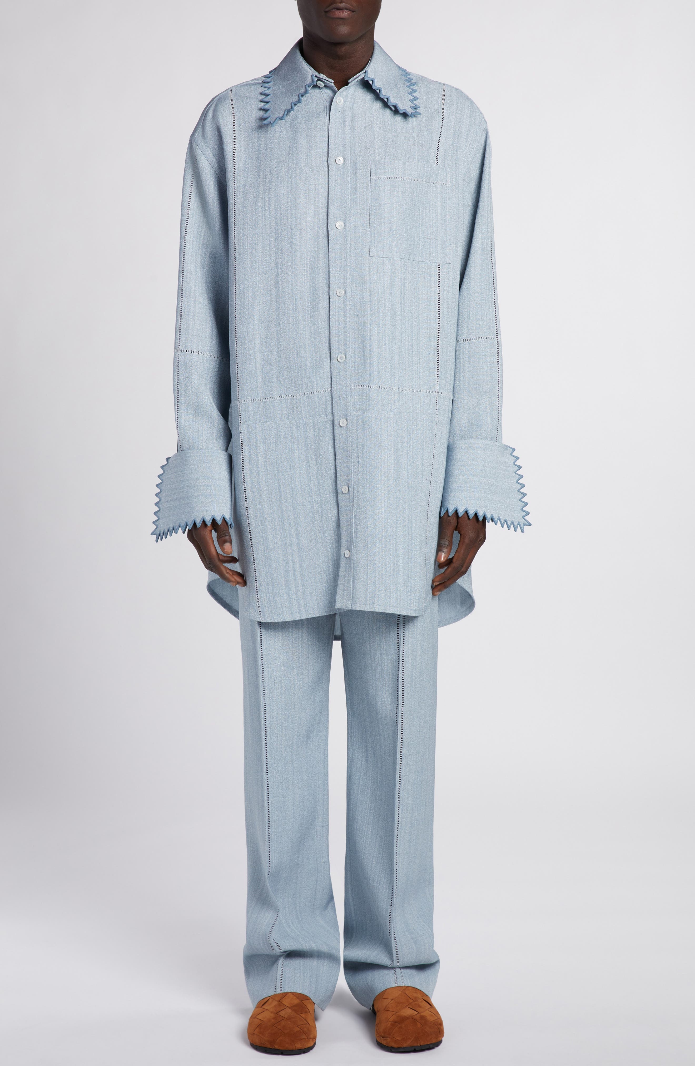 Bottega Veneta Oversize Button-Up Shirt in River/Cloud at Nordstrom - 2