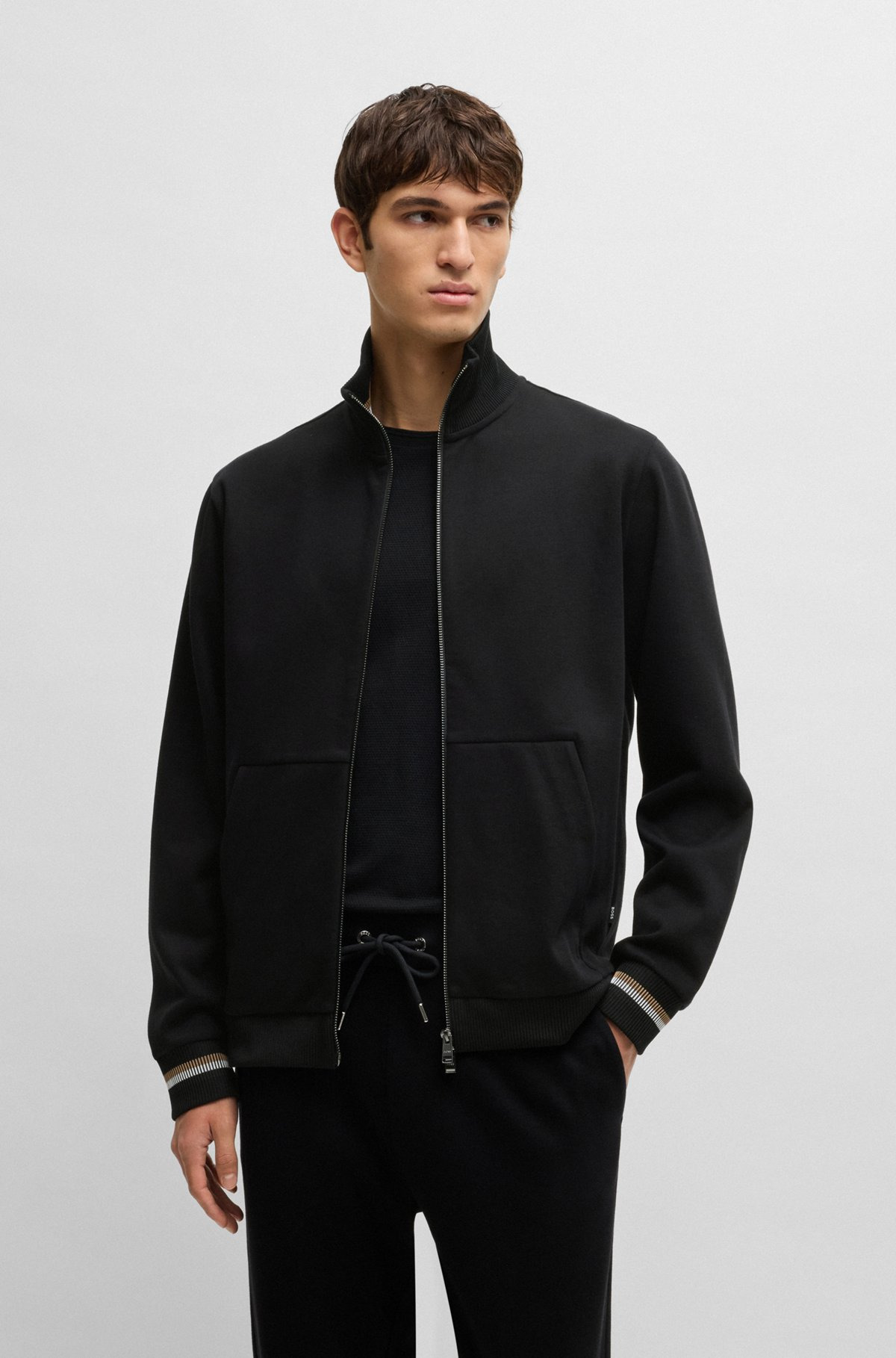 MERCERIZED-COTTON REGULAR-FIT SWEATSHIRT WITH STRIPE CUFFS - 2