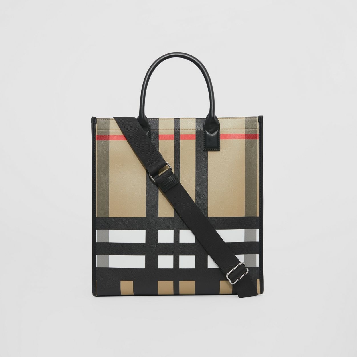 Exaggerated Check and Leather Tote - 6