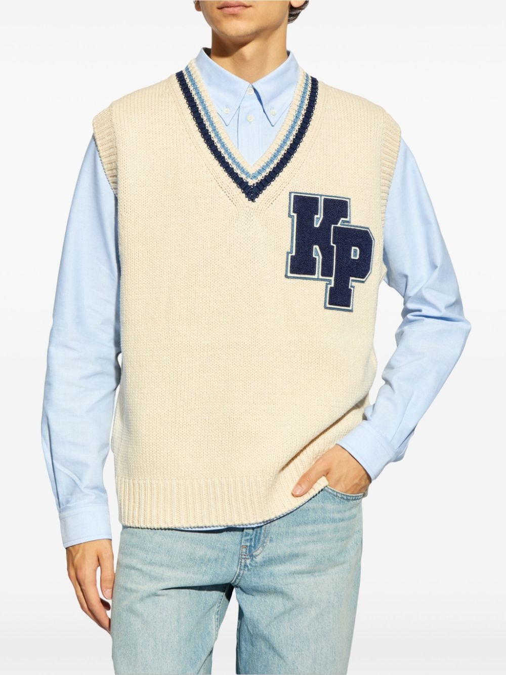 logo-appliquÃ© wool vest - 3