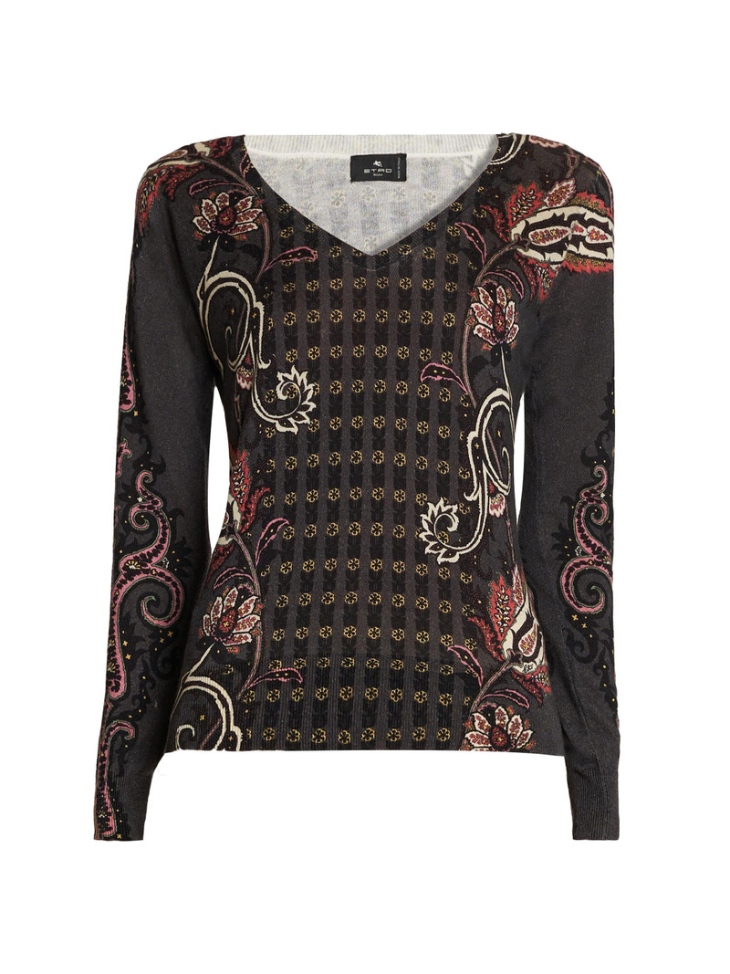 Women's Paisley Silk-Cashmere Sweater - Multicolor Black Base 1