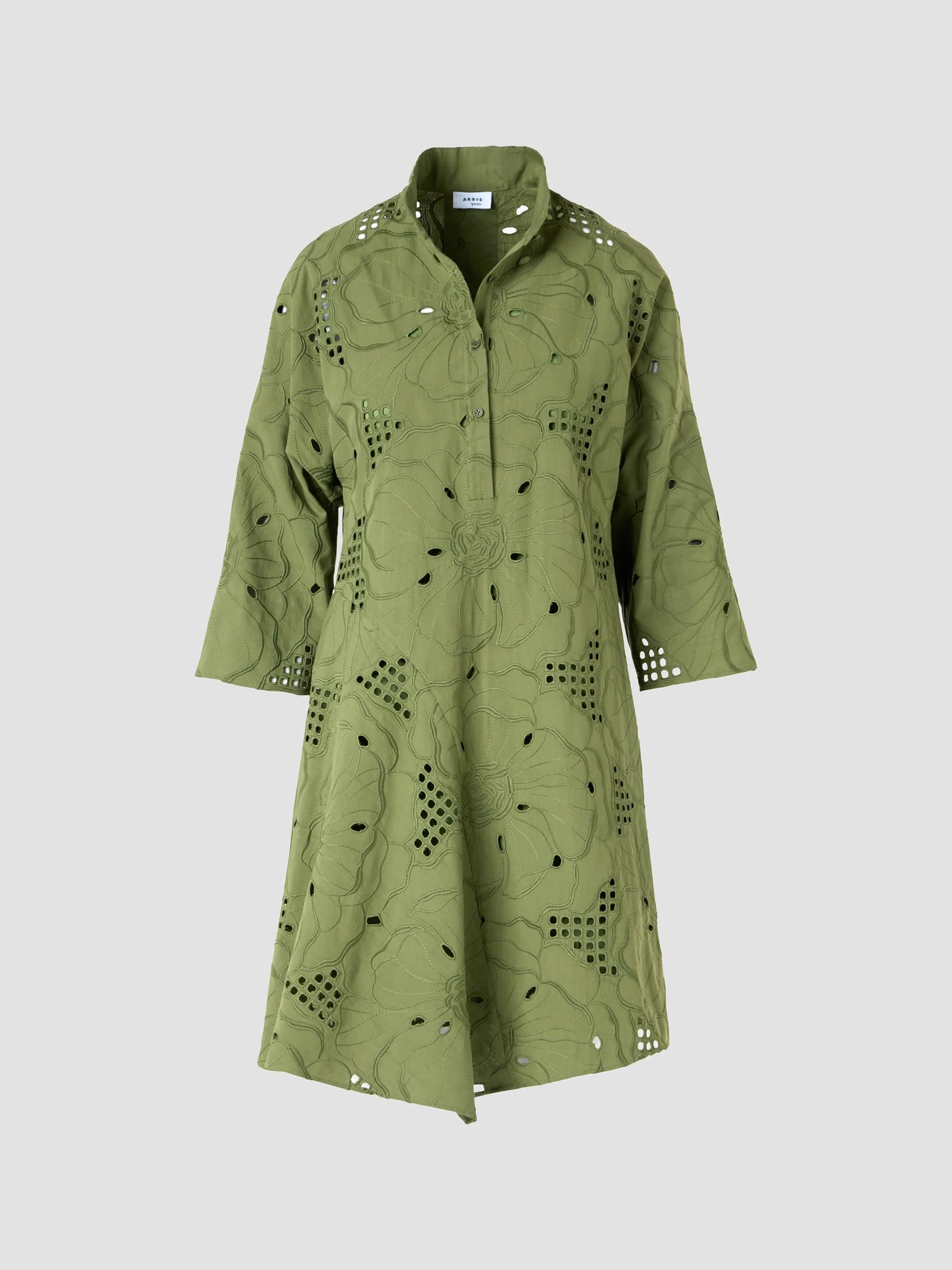Women's Eyelet Embroidered Cotton Handkerchief Mini Dress - Green Tea - 1