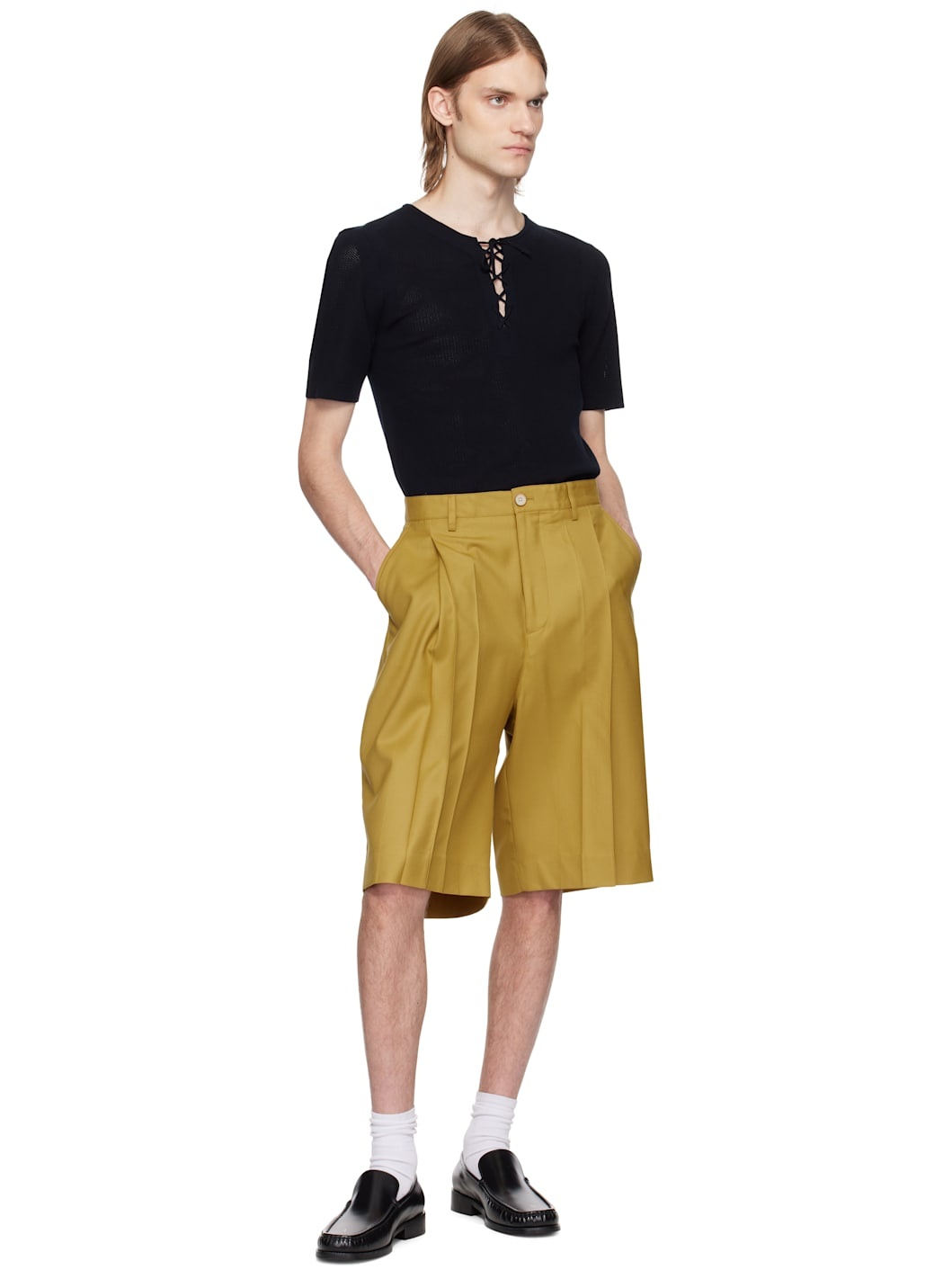 Yellow Ara Deep Pleat Shorts - 4