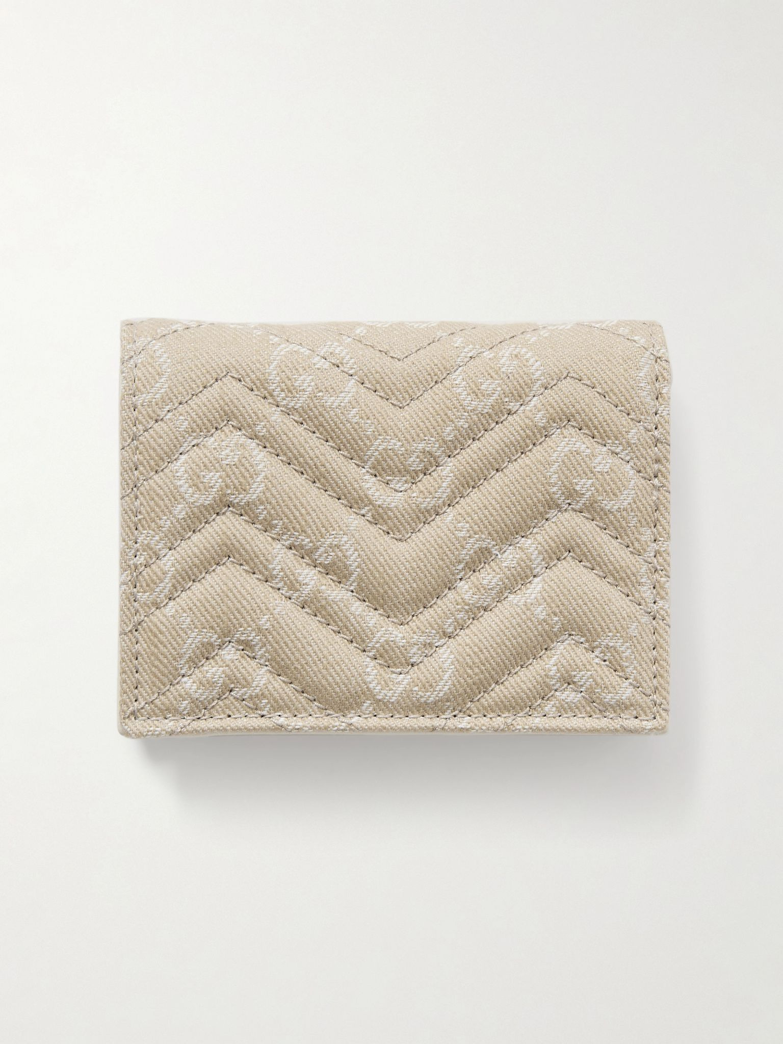 GG Marmont quilted canvas-jacquard and leather wallet Cream - 3