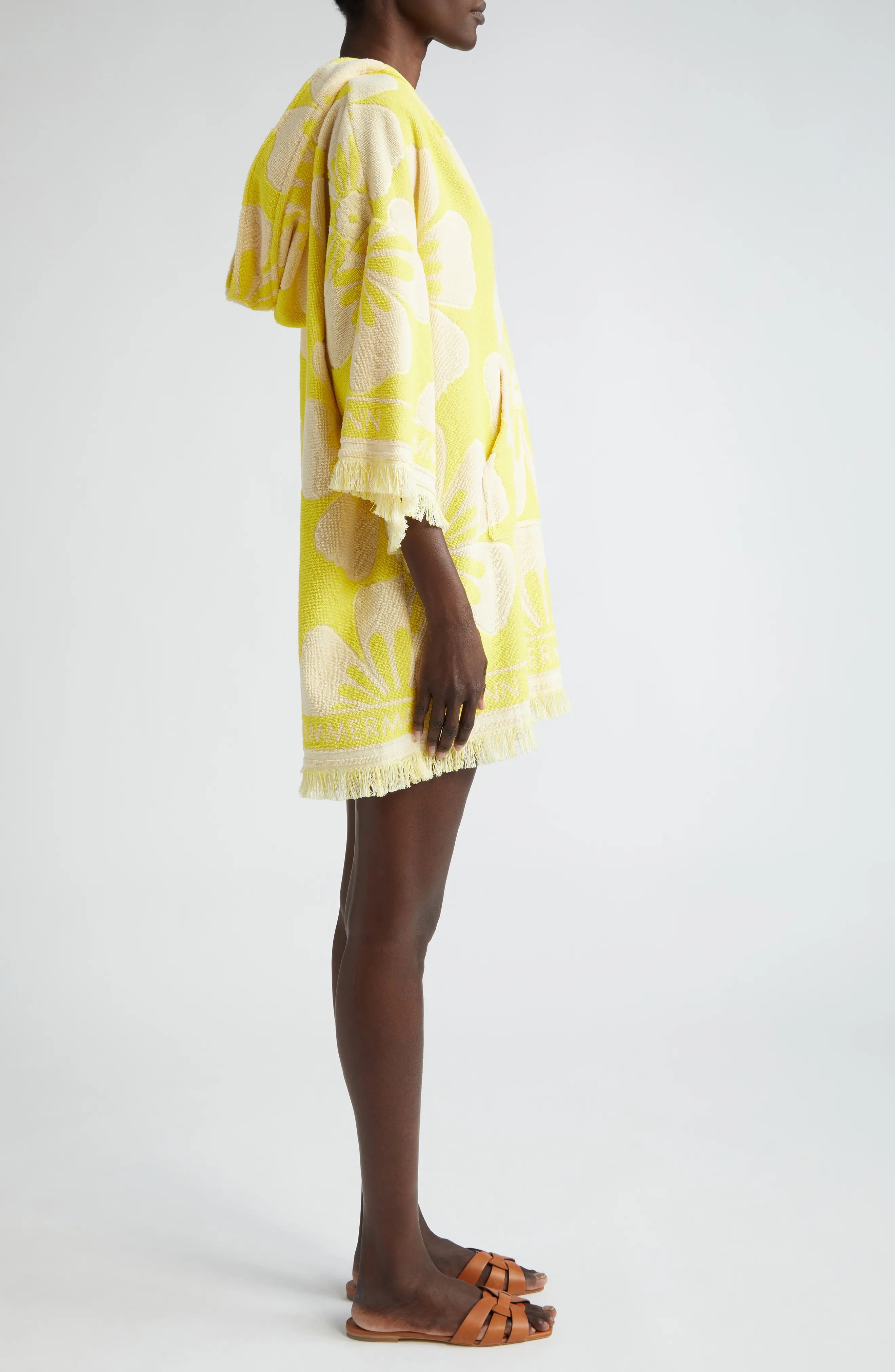 Golden Terry Cloth Hoodie Dress in Yellow/Cream - 3