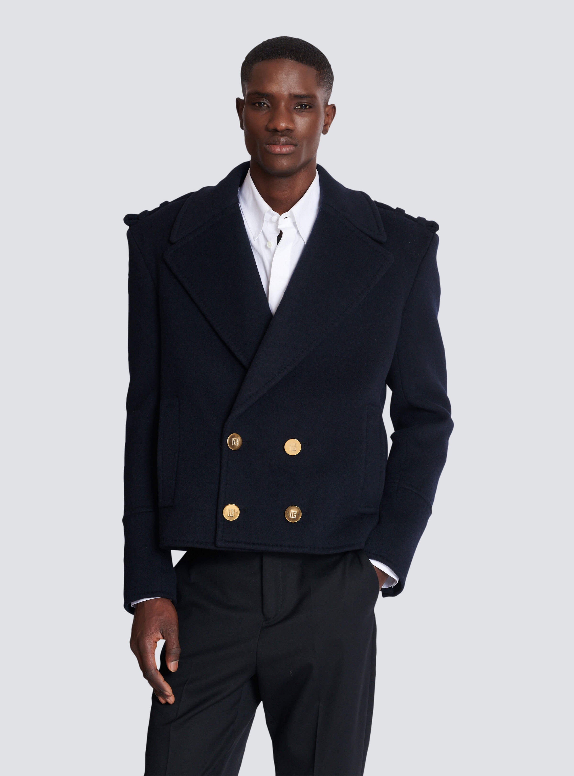 Cropped wool reefer jacket - 7