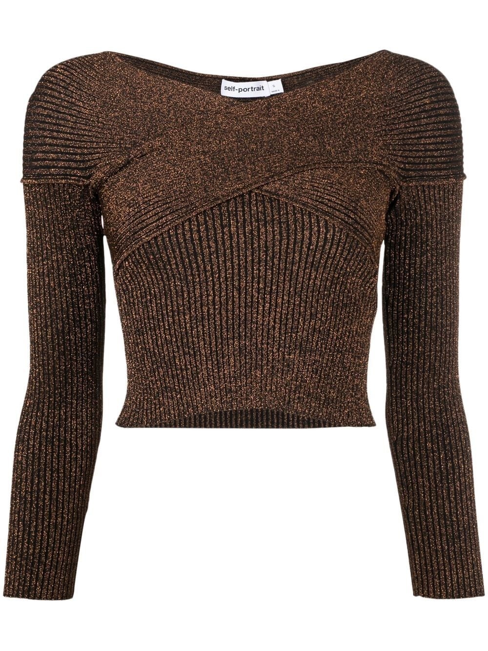 off-shoulder metallic knitted top - 1