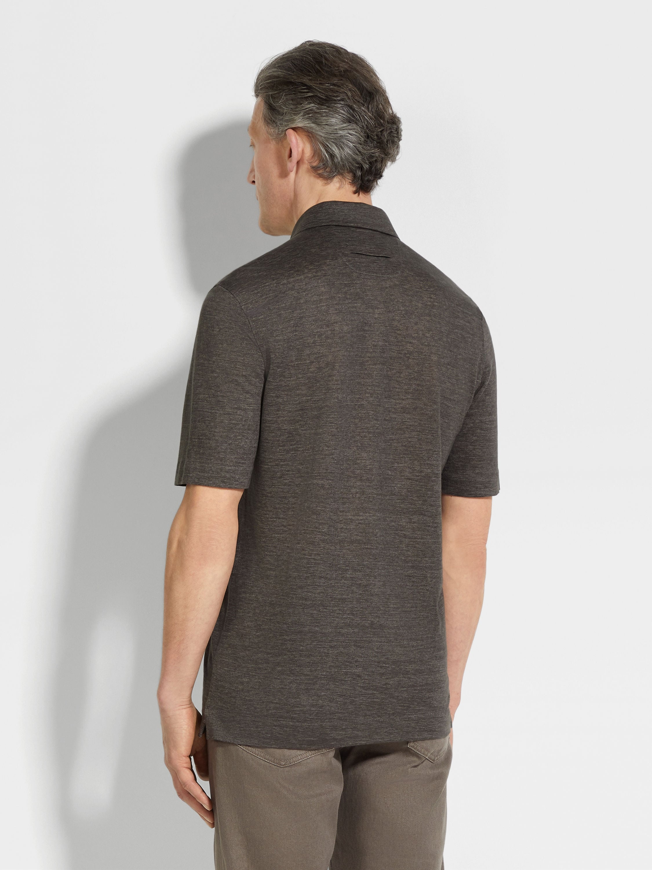 DARK TAUPE OASI LINO POLO SHIRT - 5