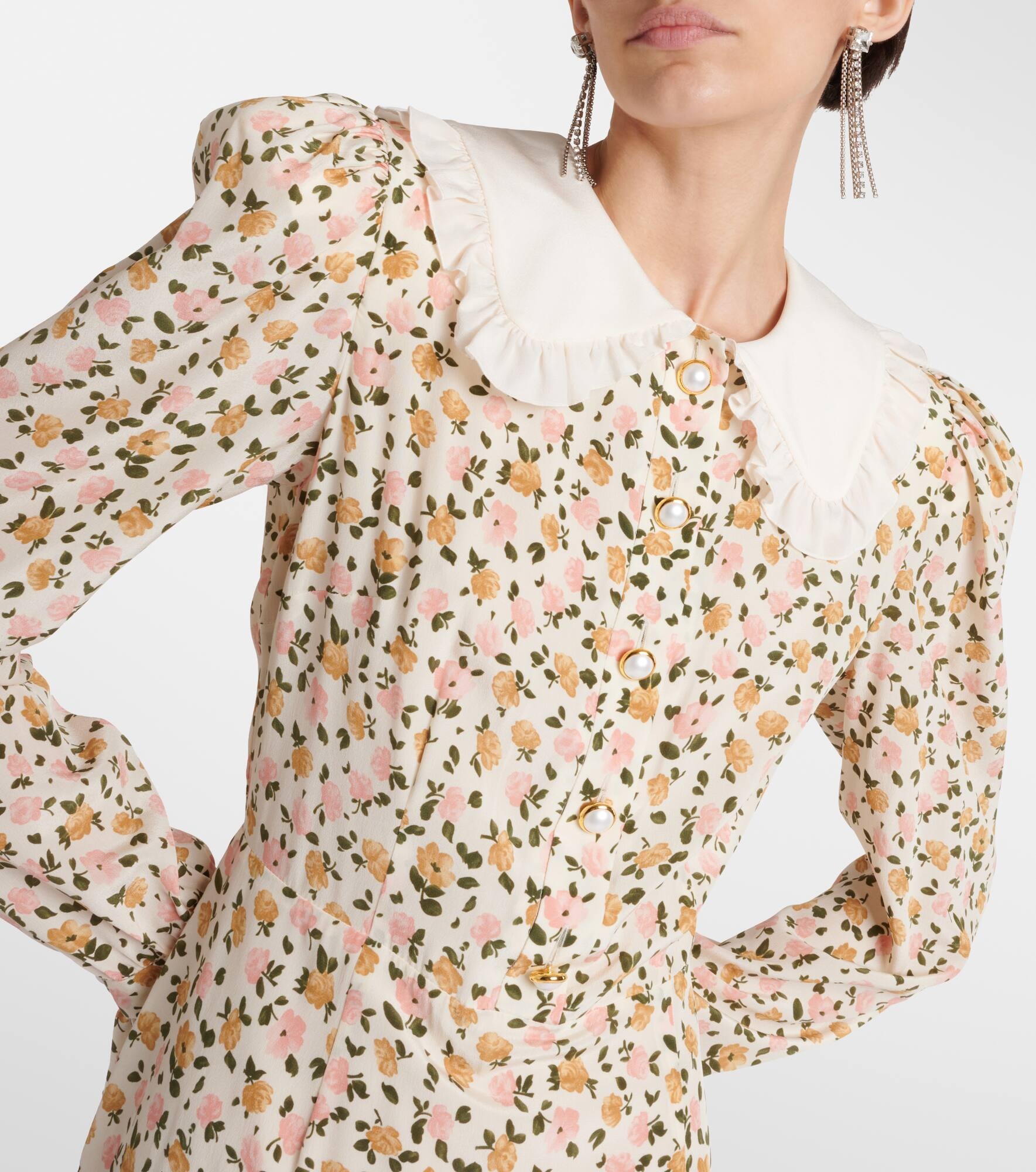 Floral silk midi dress - 4