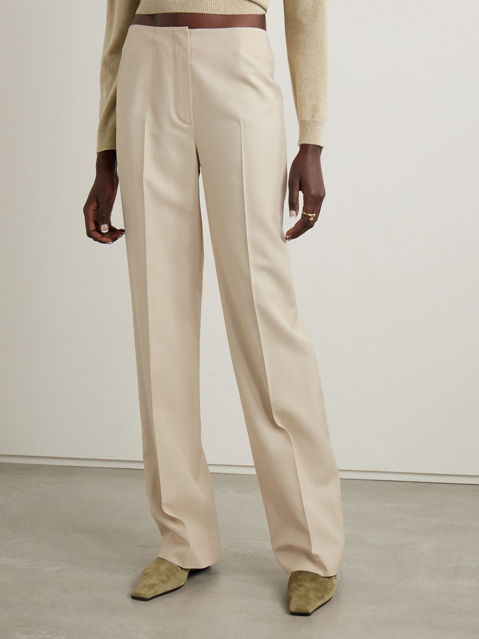 Silk-dupioni straight-leg pants Cream - 3