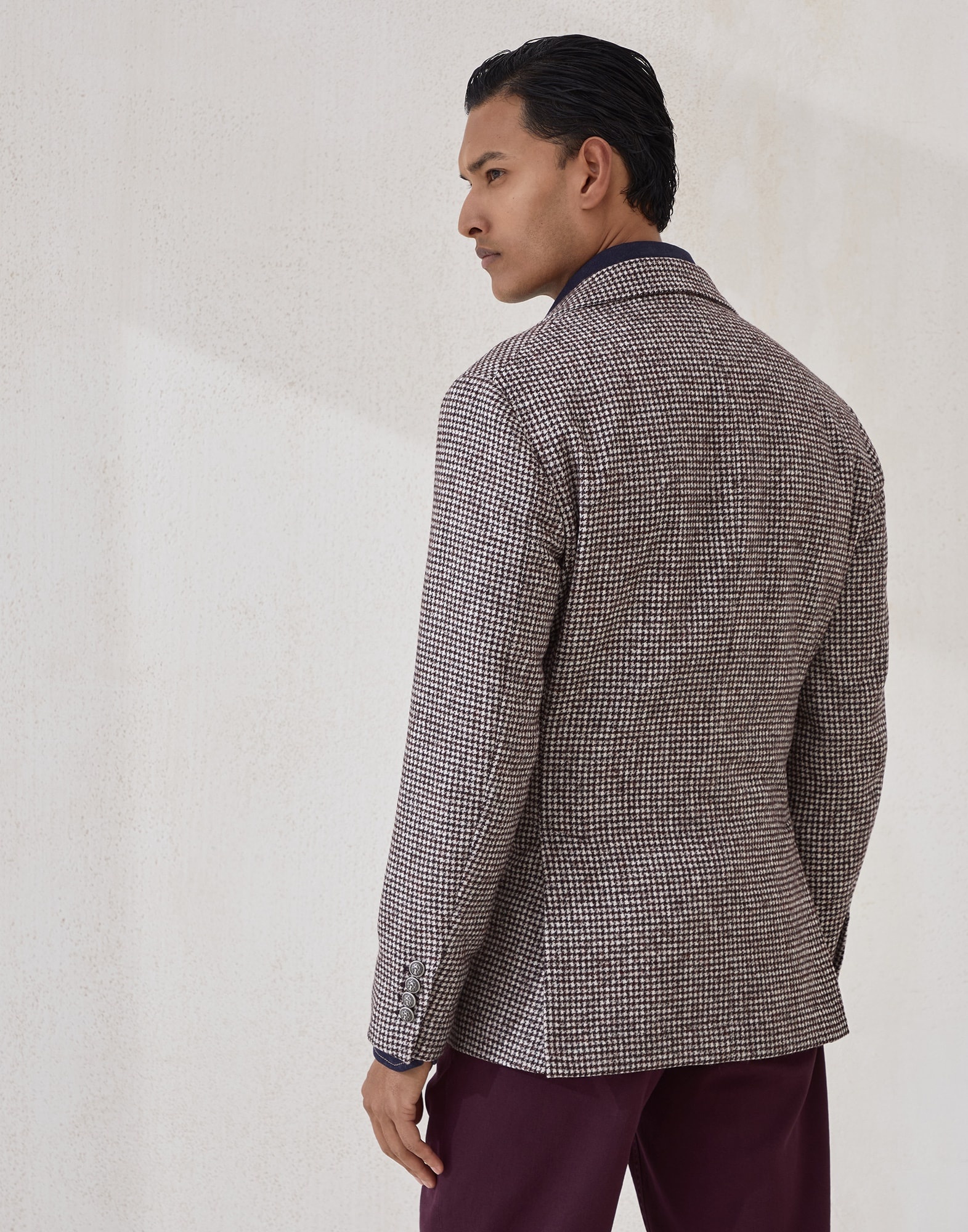 Wool and alpaca houndstooth deconstructed blazer with metal buttons - 2