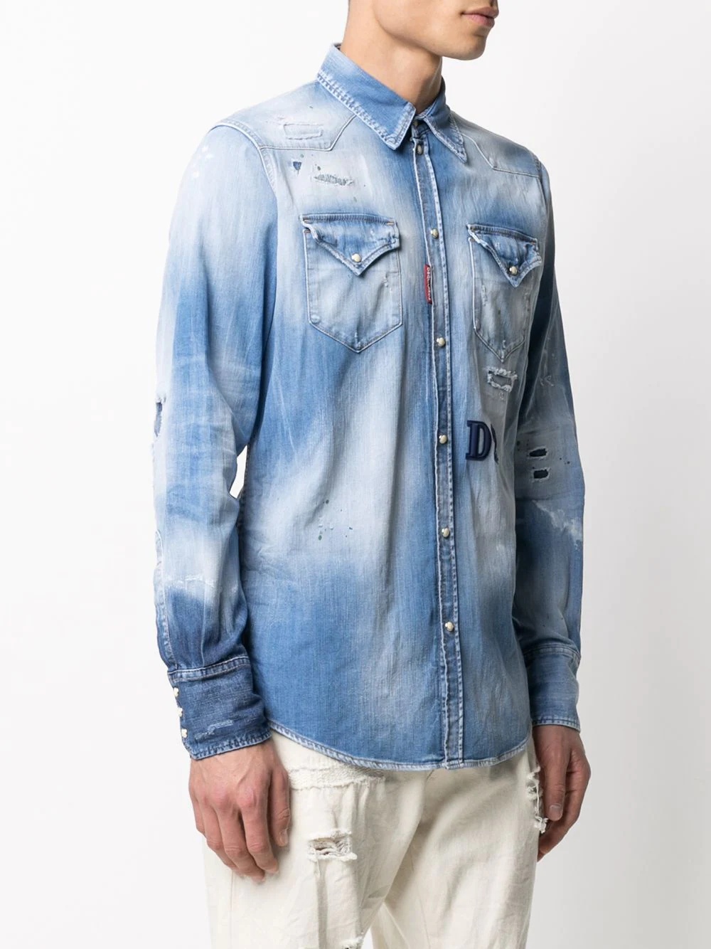 distressed denim shirt - 3