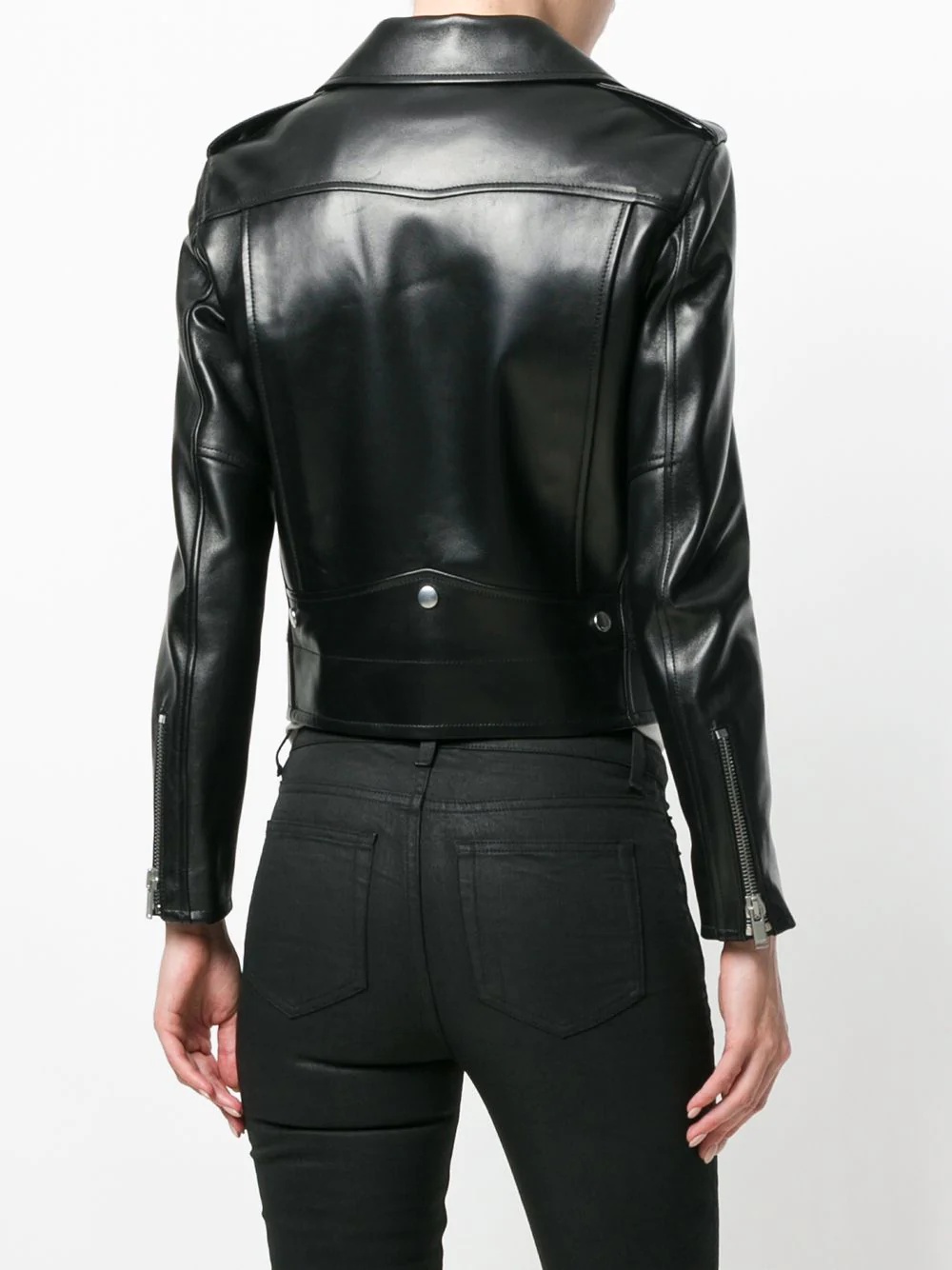 zip-up leather biker jacket - 4