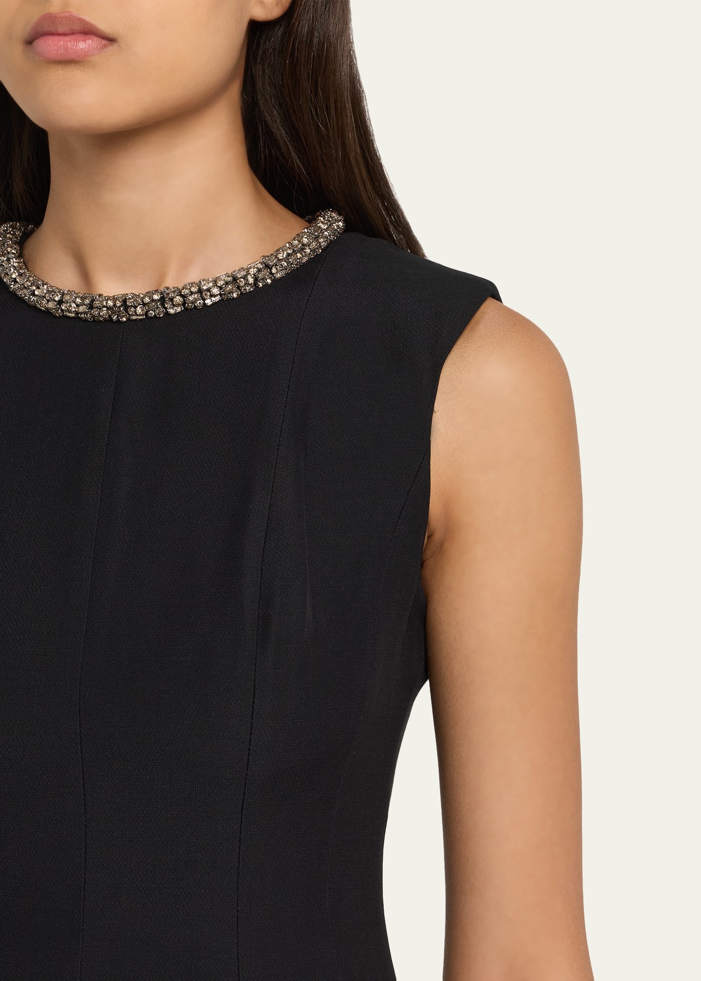 Fit-and-Flare Wool Silk Dress with Diamante Neck - 5