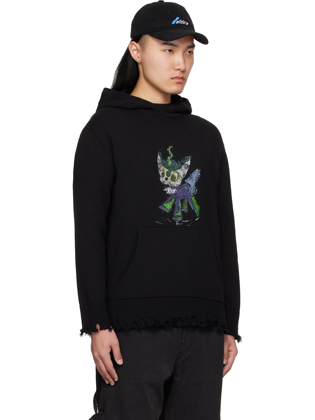 Black Grunge Monster Pony Knit Hoodie - 2