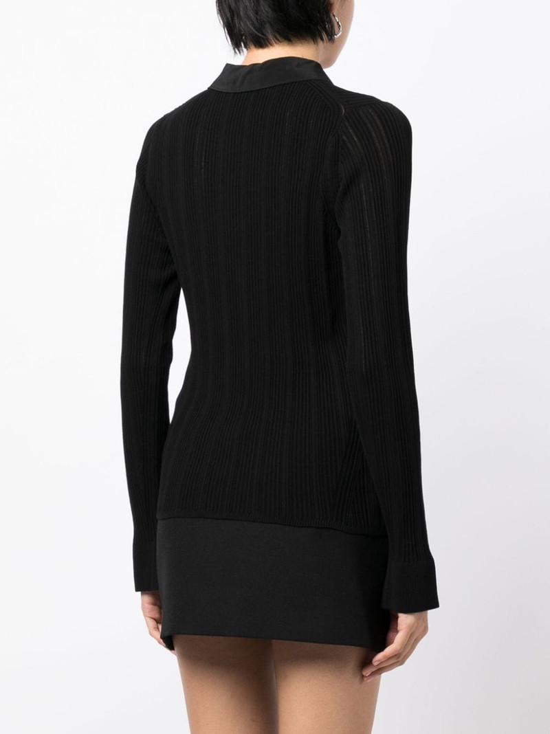 Variegated ribbed-knit polo top 4