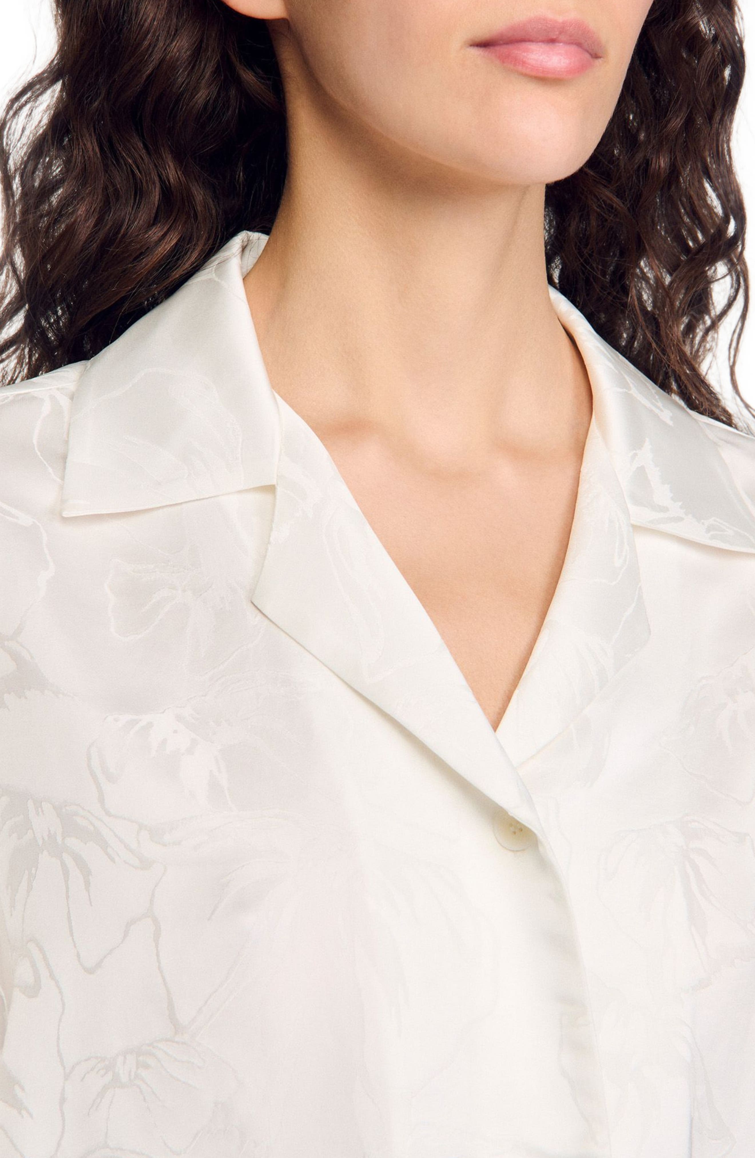 SANDRO Cropped shirt with jacquard flowers in White at Nordstrom - 5