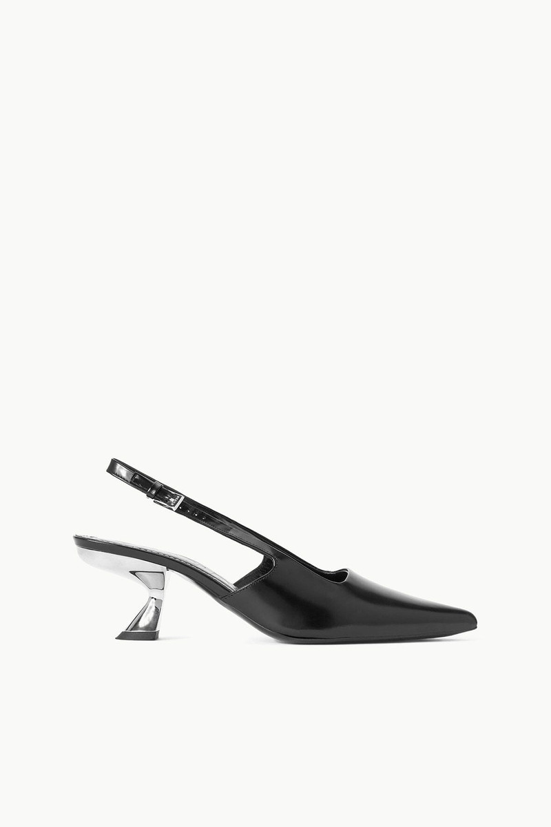 STAUD NEVE SLINGBACK KITTEN HEEL BLACK METALS 1