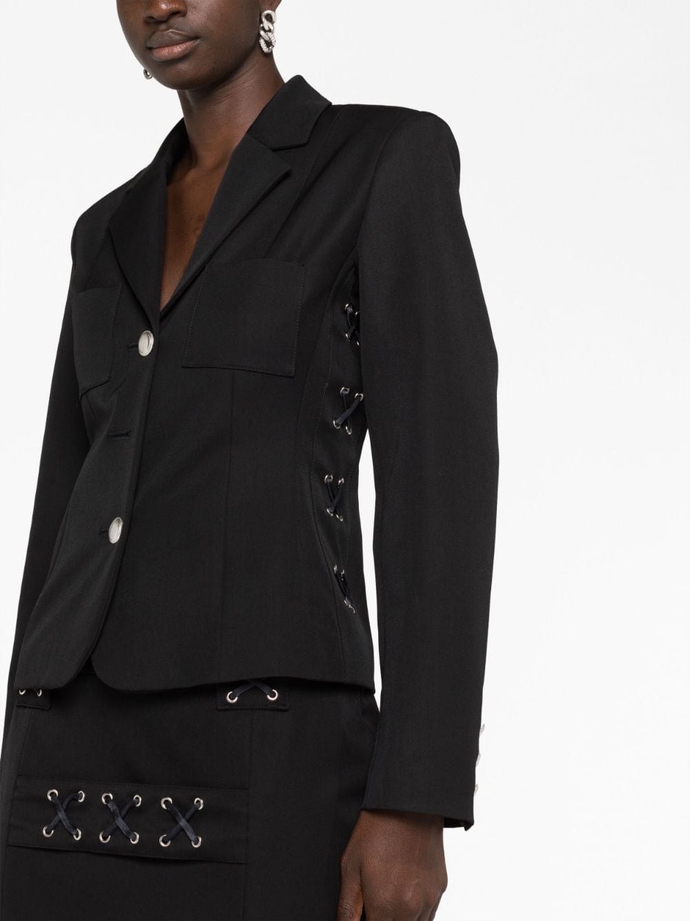 ジャケット ALESSANDRA RICH Single breast lace-up blazer jacket Black Alessandra Rich Alessandra Rich Single Breast Lace Up Blazer