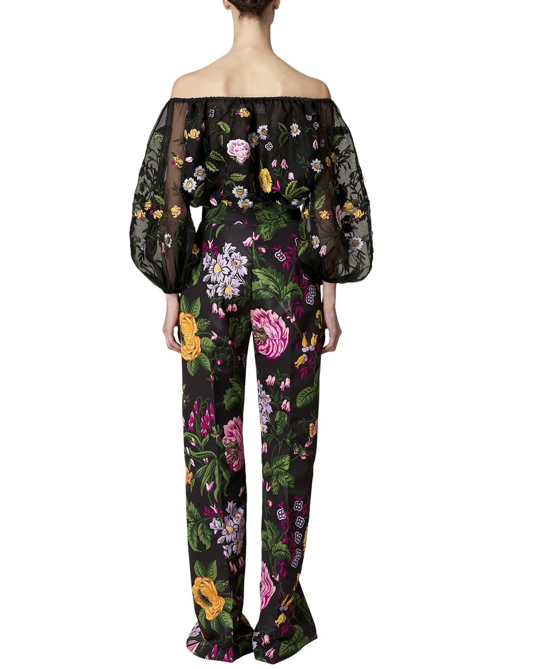 Carolina Herrera Off-Shoulder Puff Sleeve Silk Top - 2