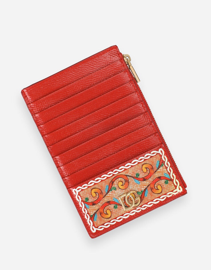 Large vertical card holder in Carretto-print Dauphine calfskin - 4