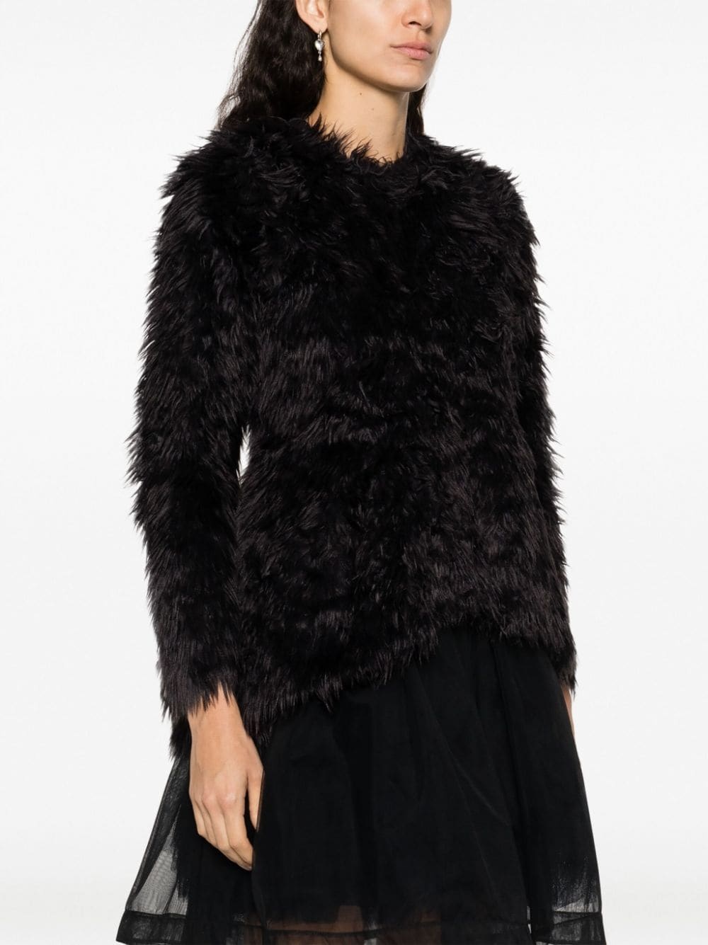 faux-fur long-sleeved top - 3