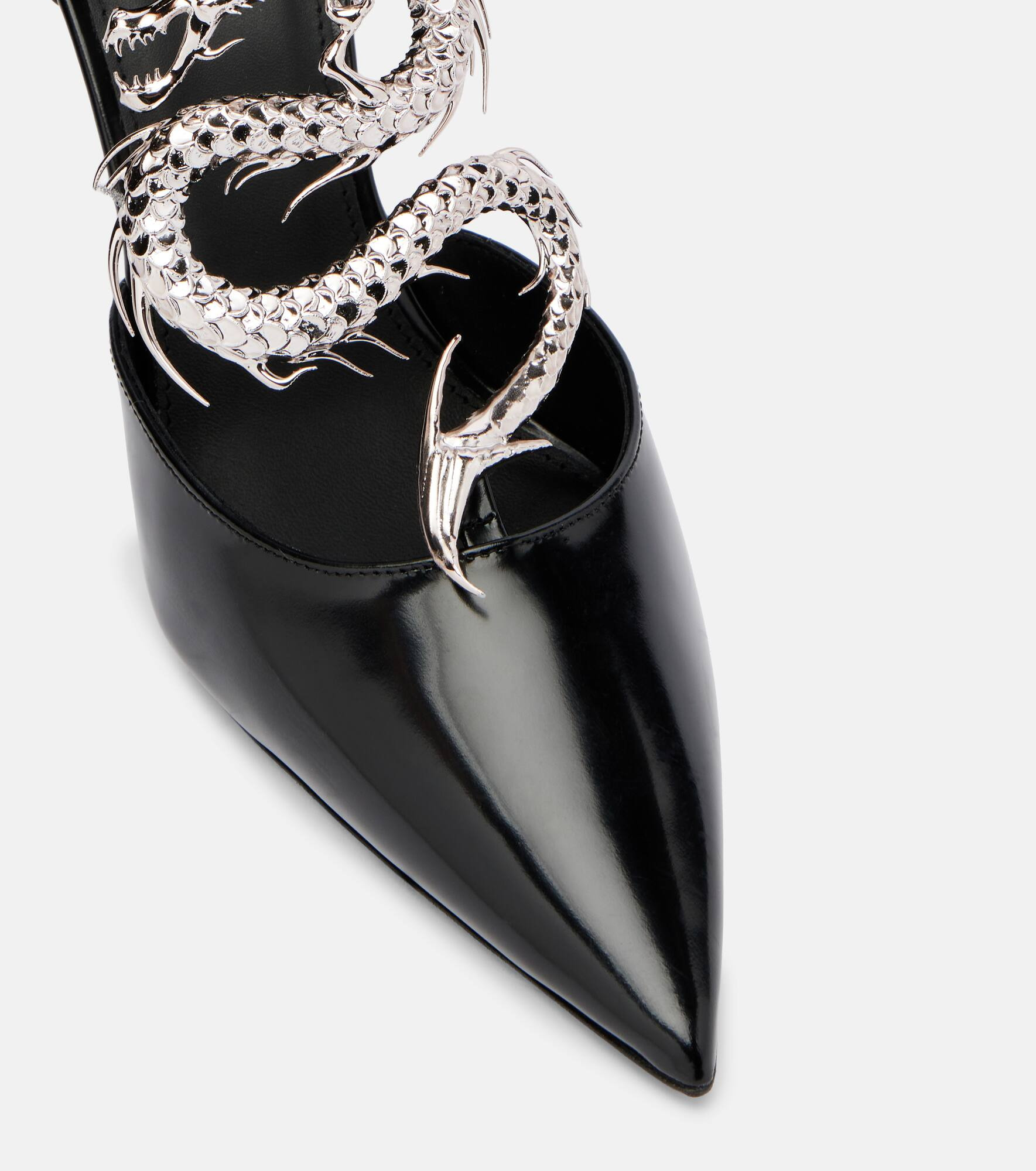 Dragon embellished leather wedge pumps - 5