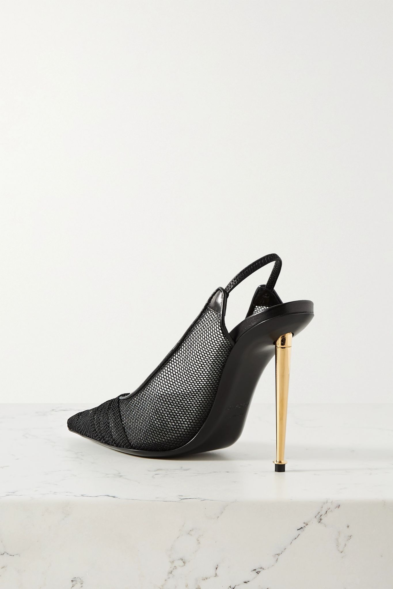 Leather-trimmed mesh slingback pumps - 4