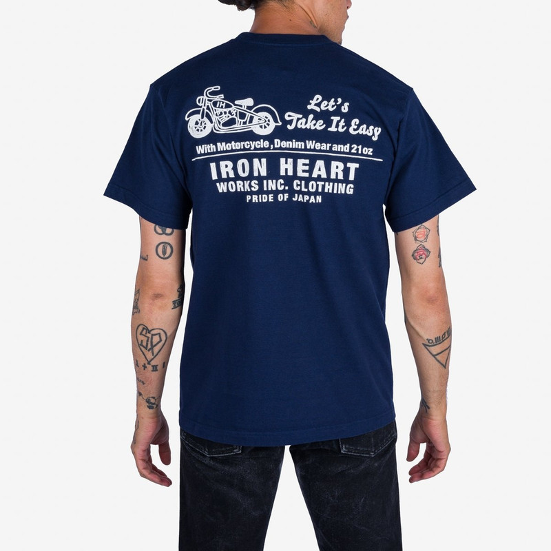 Iron Heart IHT-2404-NAV 7.5oz Printed Loopwheel Crew Neck T-Shirt - Navy outlook