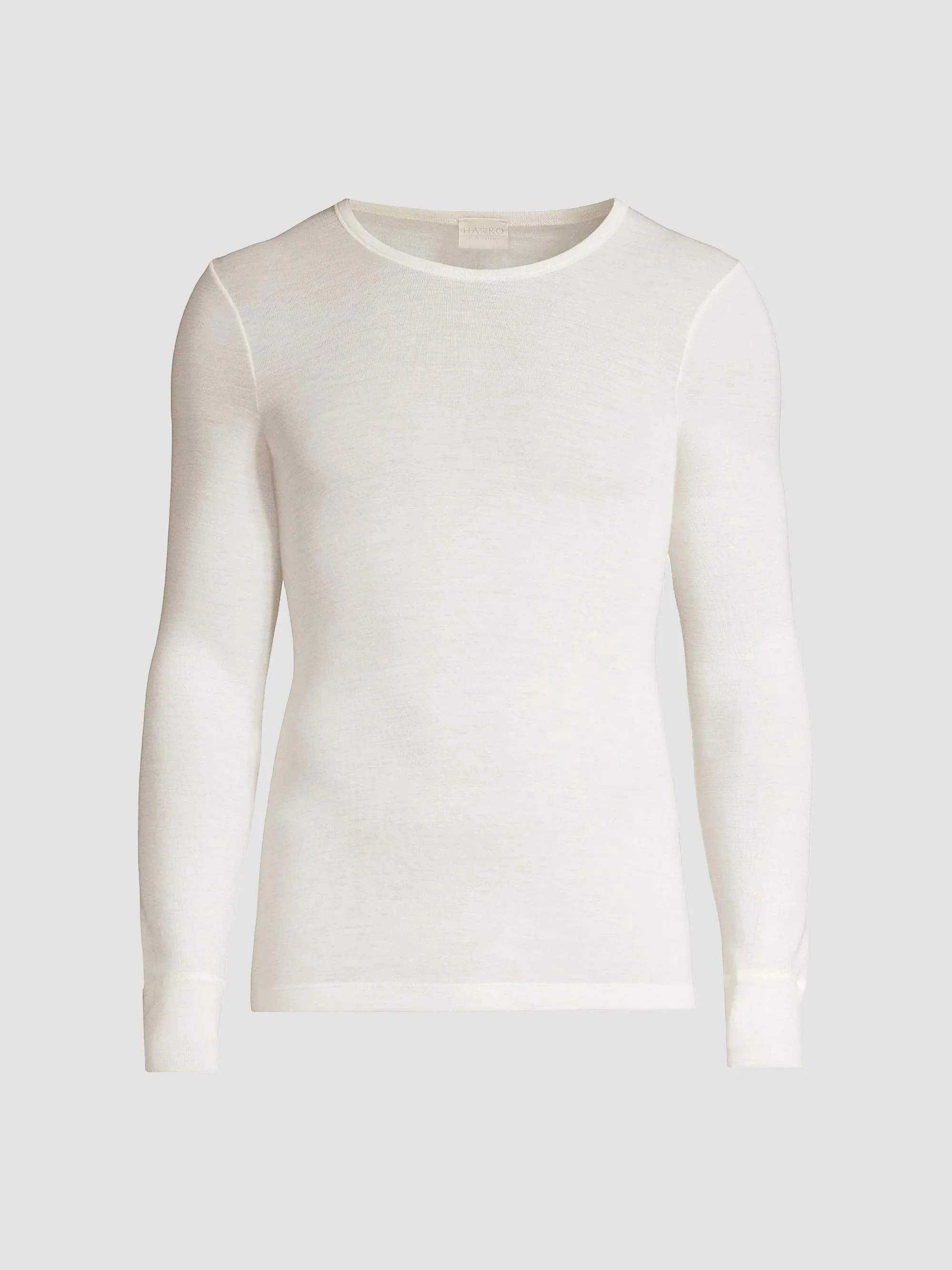 Men's Woolen Silk Long Sleeve Crewneck Tee - Beige - 1