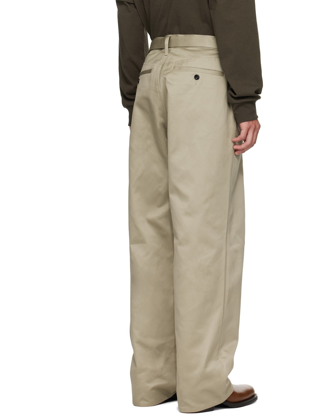 Beige Cotton Chino Trousers - 3