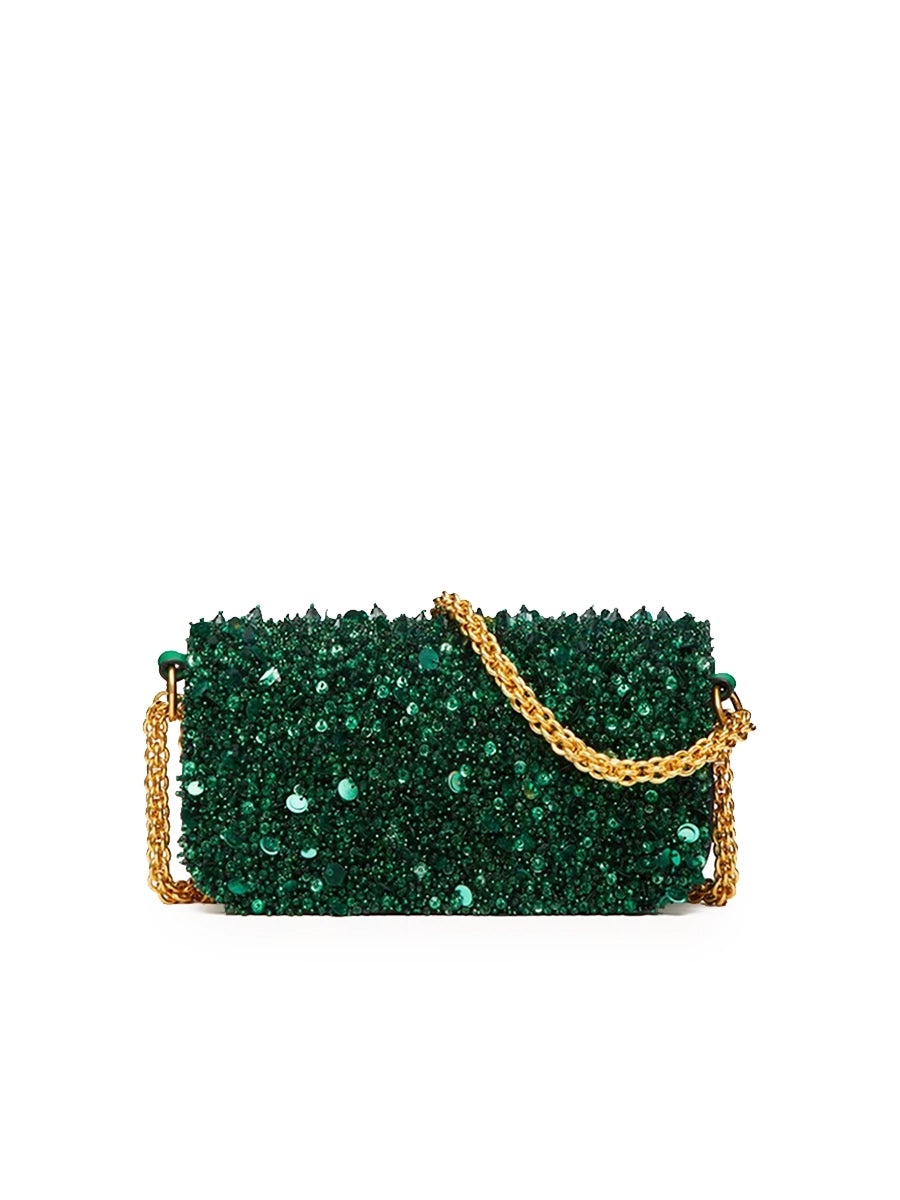 Small Loco Shoulder Bag with 3D Embroidery in Antique Green - 7