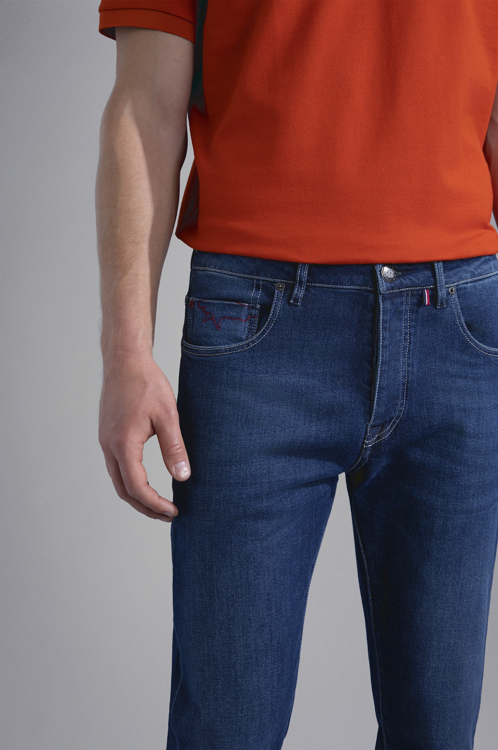 RED RIVET STRETCH JEANS - 4