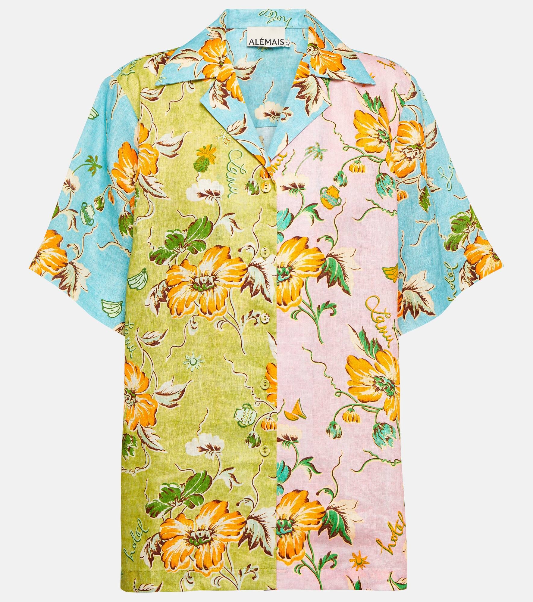 Printed colorblocked linen shirt - 1