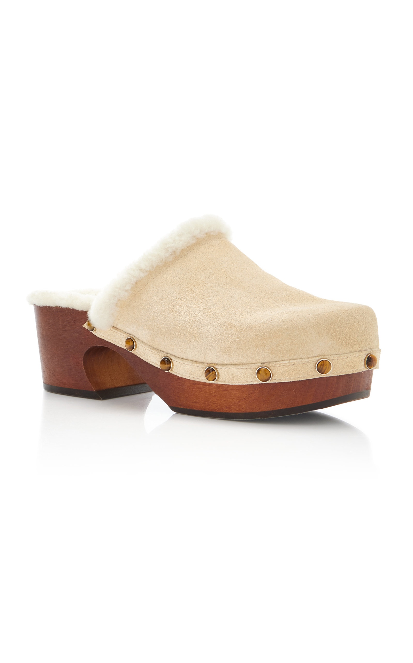 Ora Suede Shearling Clogs ivory - 6