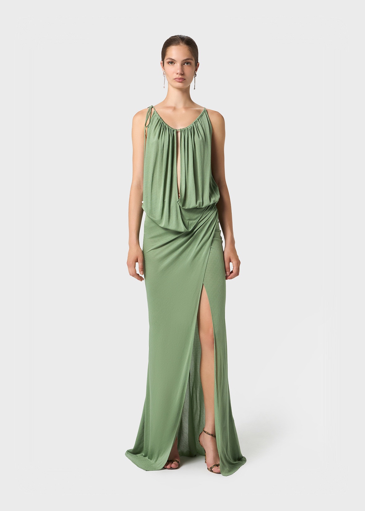 JERSEY LONG DRESS WITH DRAPES - 2