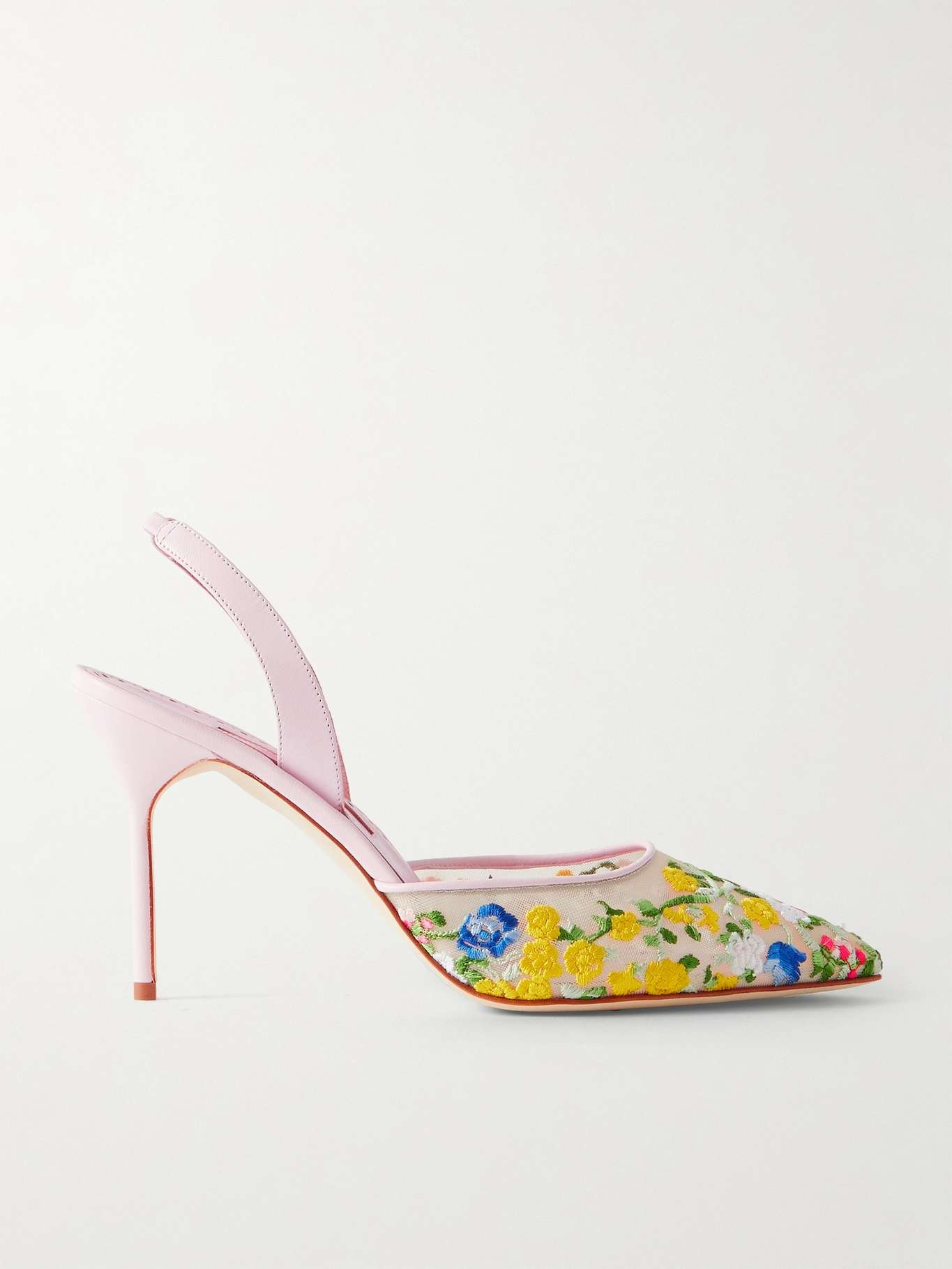 Jardoline 90 leather-trimmed embroidered mesh slingback pumps Baby pink - 1