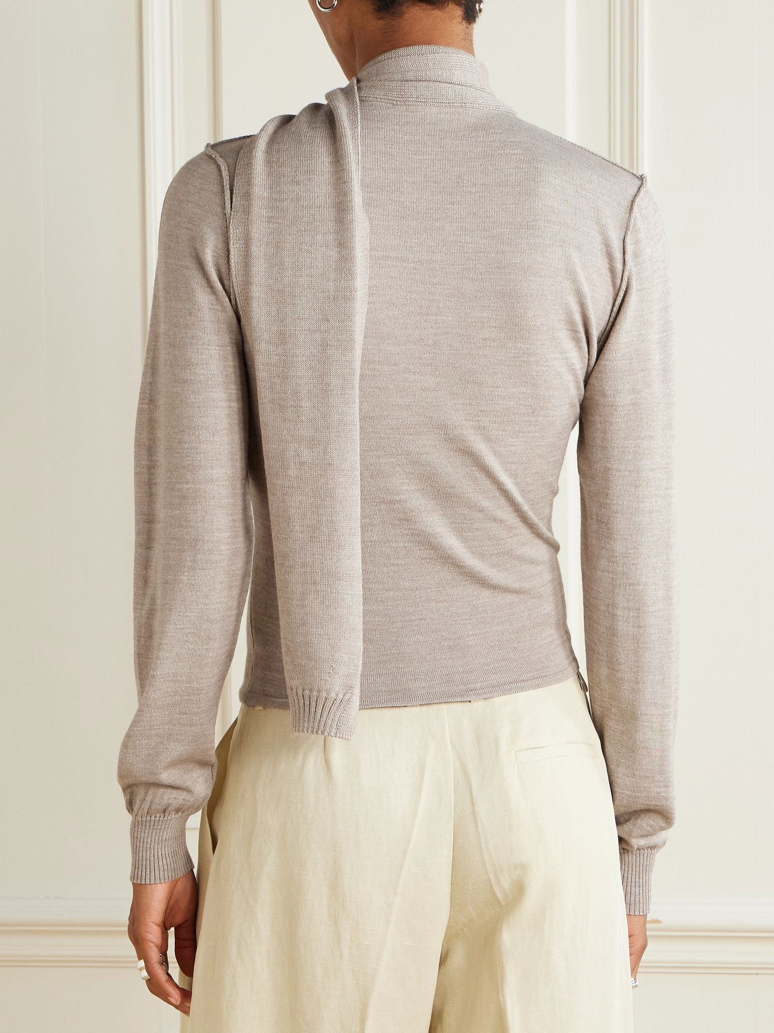 Asymmetric wool-blend cardigan Taupe - 4