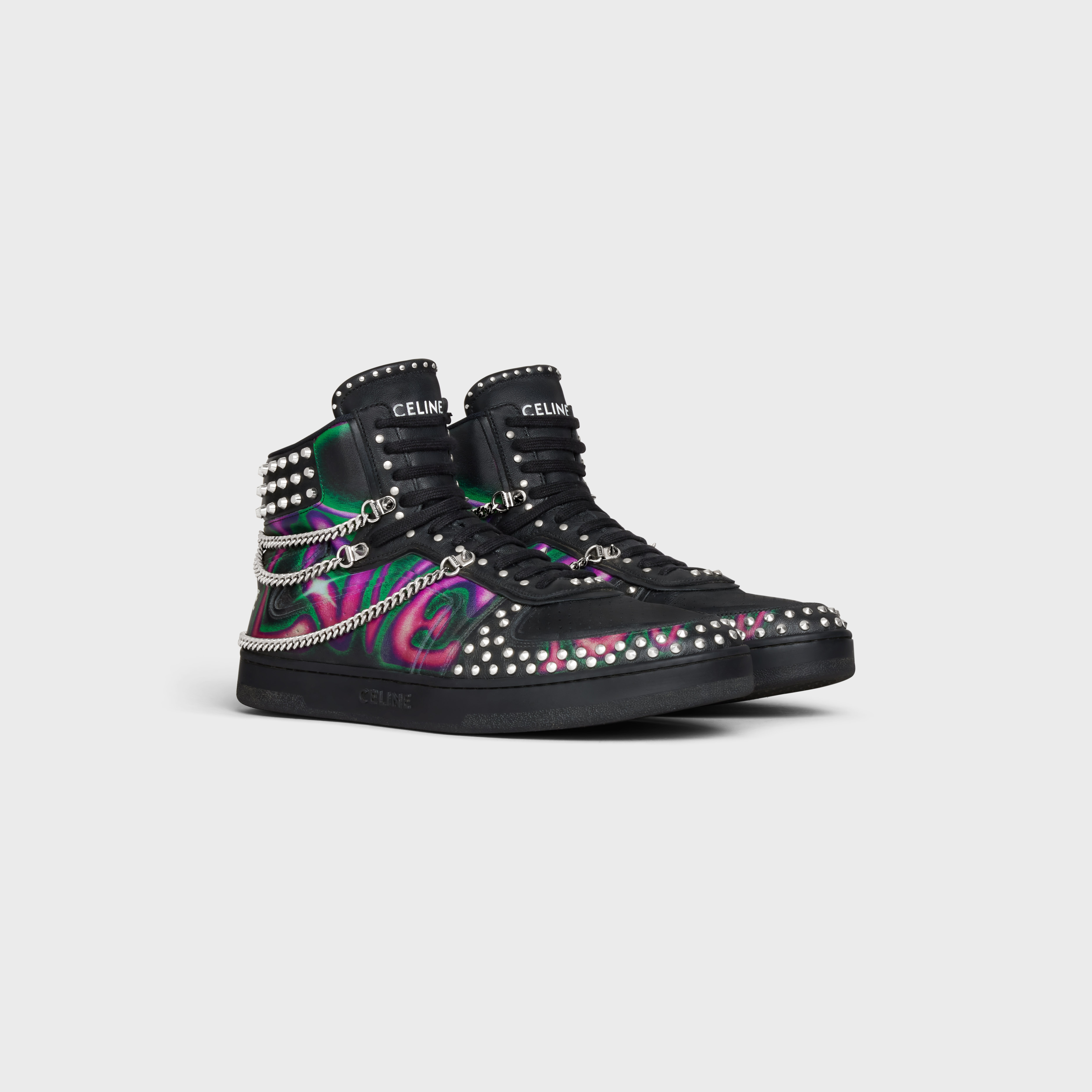 CT-01 "Z" TRAINER HIGH TOP SNEAKER WITH CHAINS AND STUDS in PRINTED CALFSKIN "HATE TO LOVE YOU" - 2