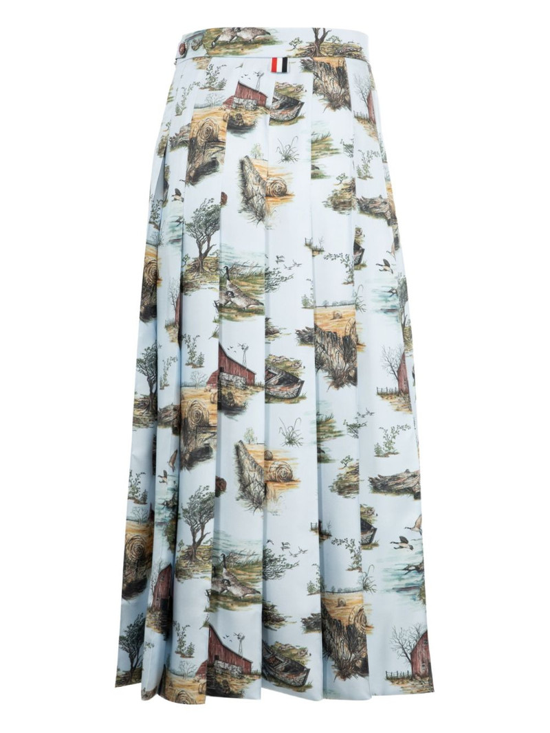 Thom Browne pleated scenic-toile midi skirt outlook