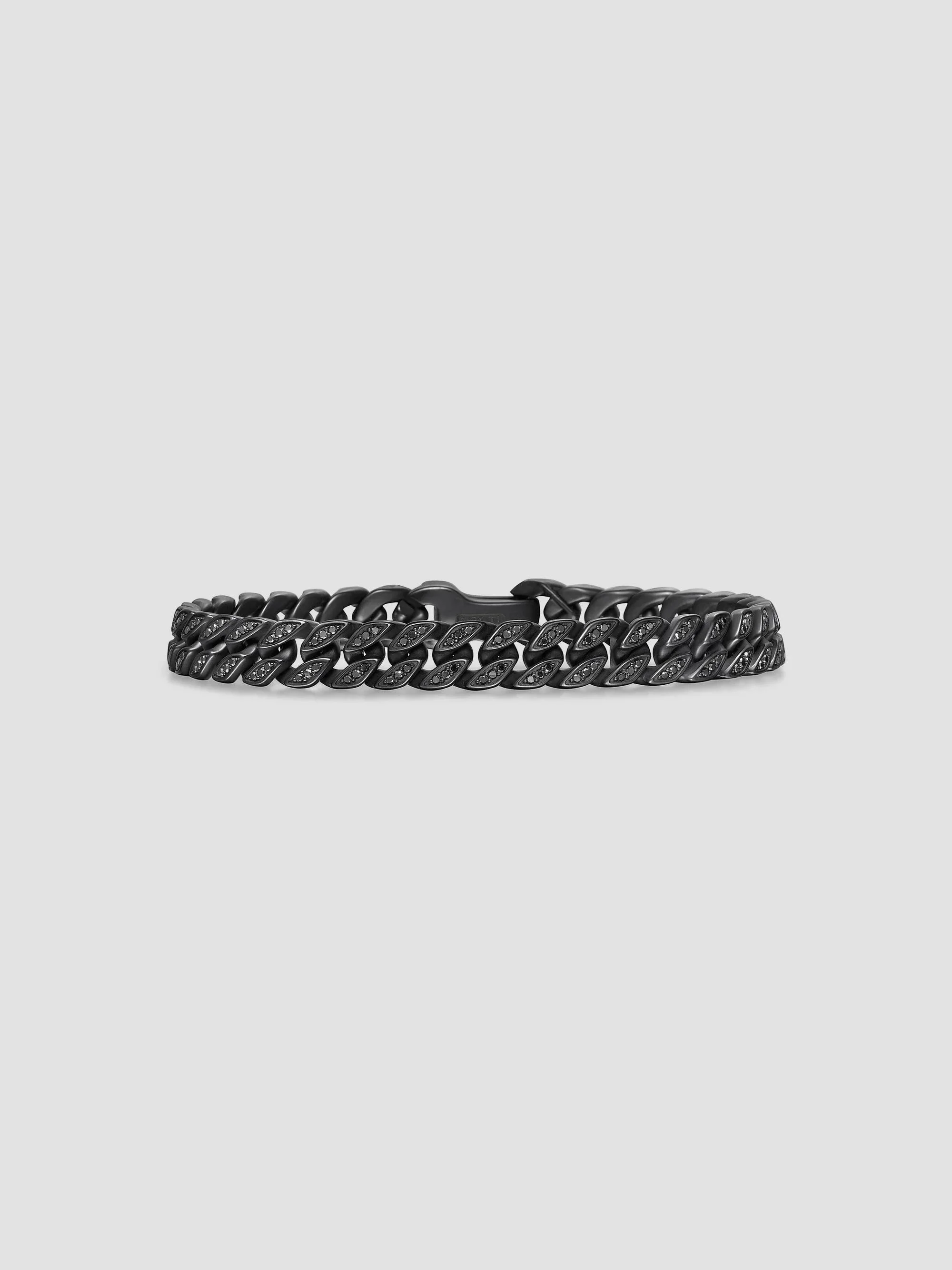 Men's Curb Chain Bracelet in Titanium - Black Diamond - 1