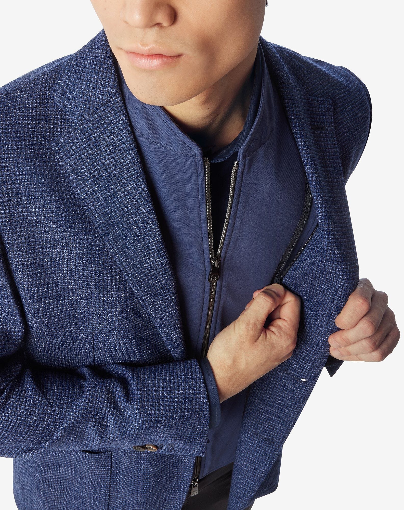 Navy blue stretch wool jacket with inner vest - 4