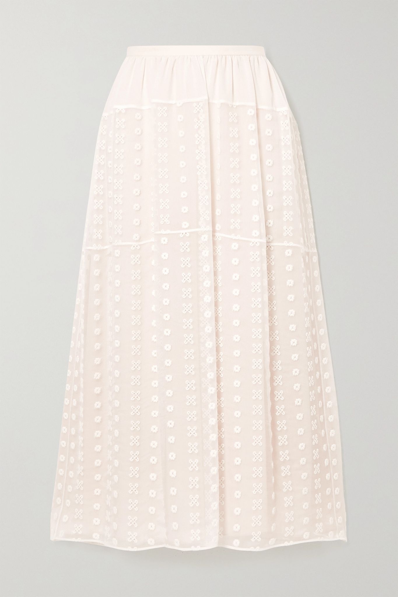 Broderie anglaise silk-crepon midi skirt - 1