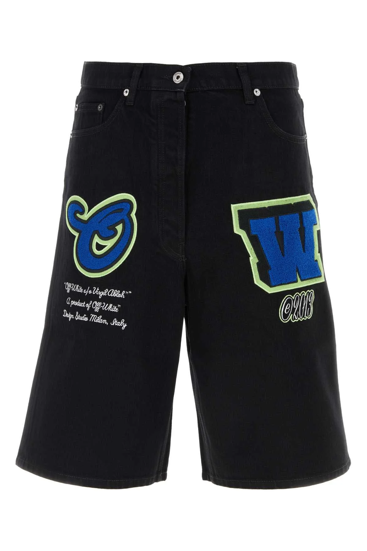 Off White Men Black Denim Bermuda Shorts - 1