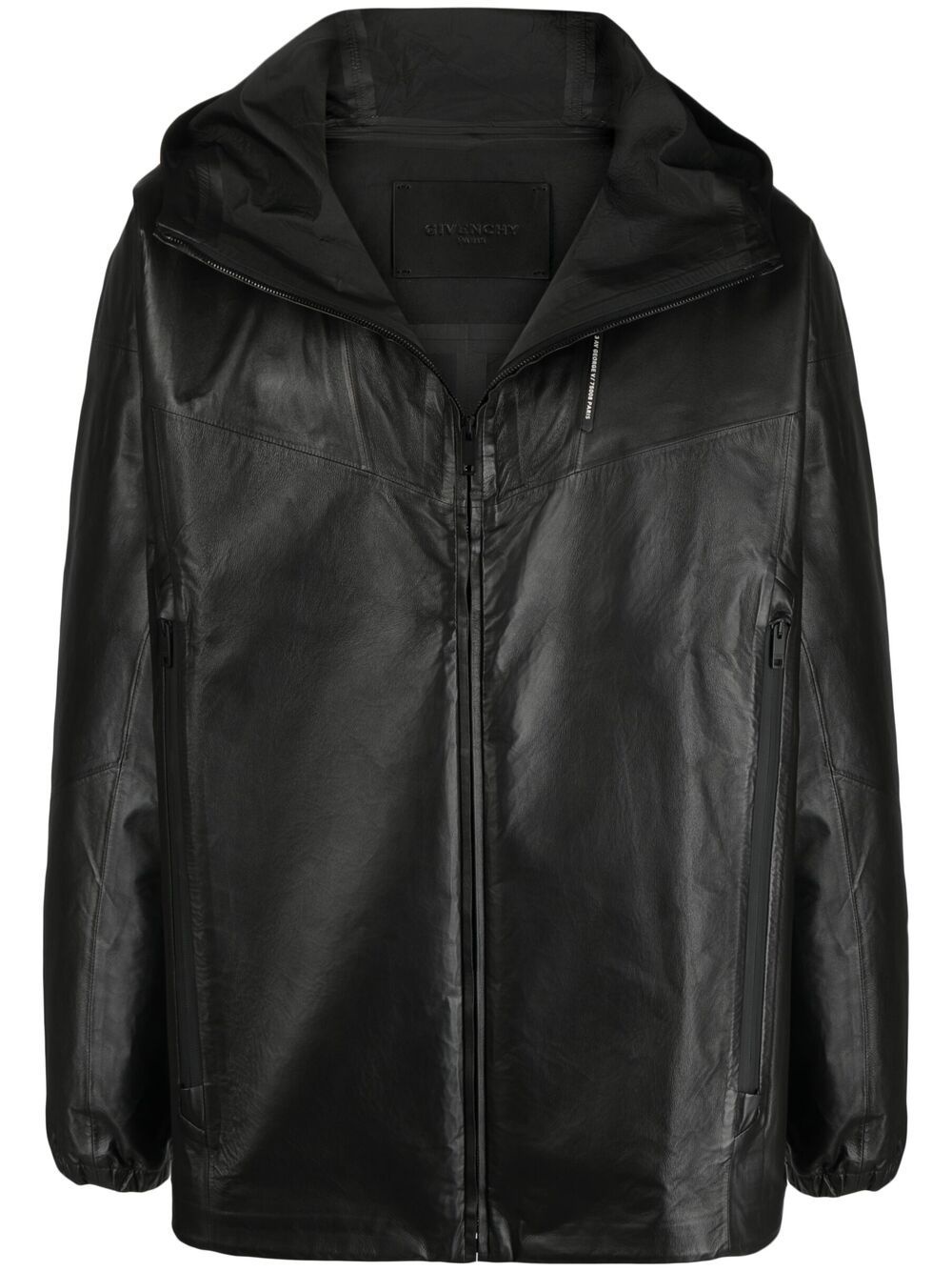 hooded leather jacket - 1