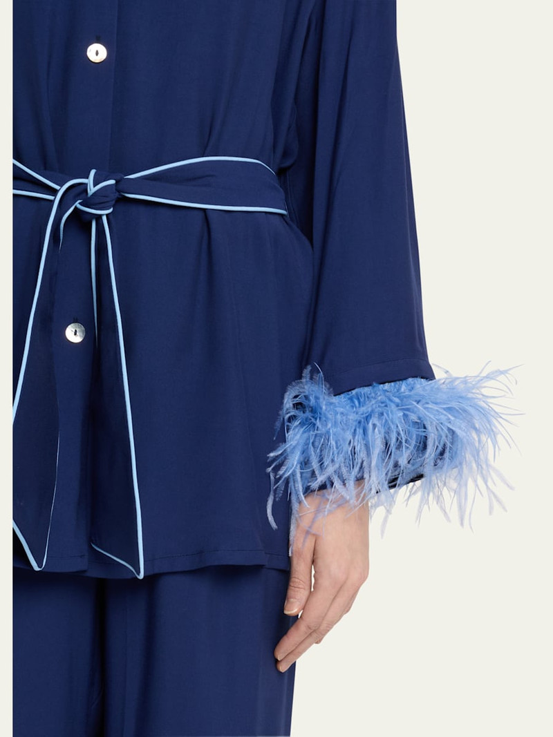 SLEEPER Miss Cat Piped Feather-Trim Pajama Set outlook