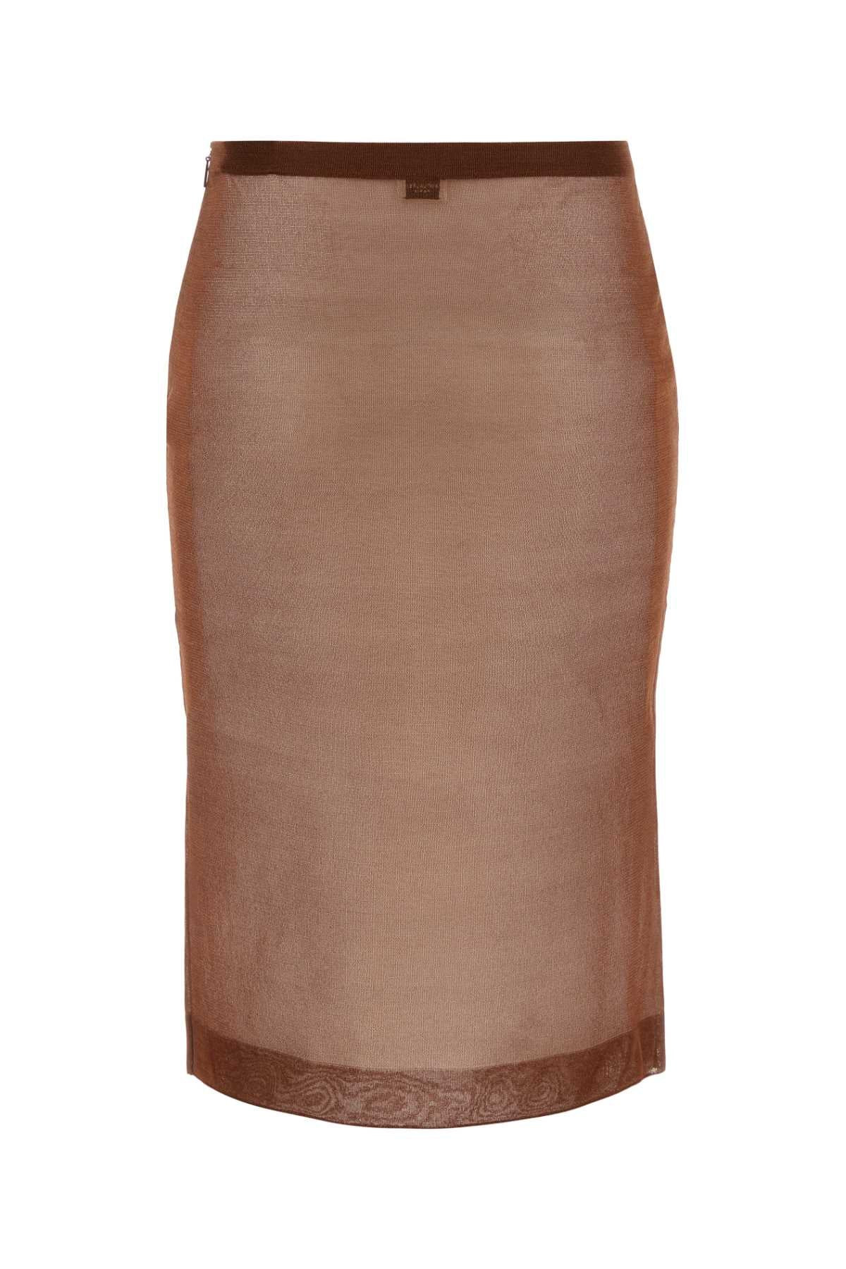 Saint Laurent Women Chocolate Silk Skirt - 2