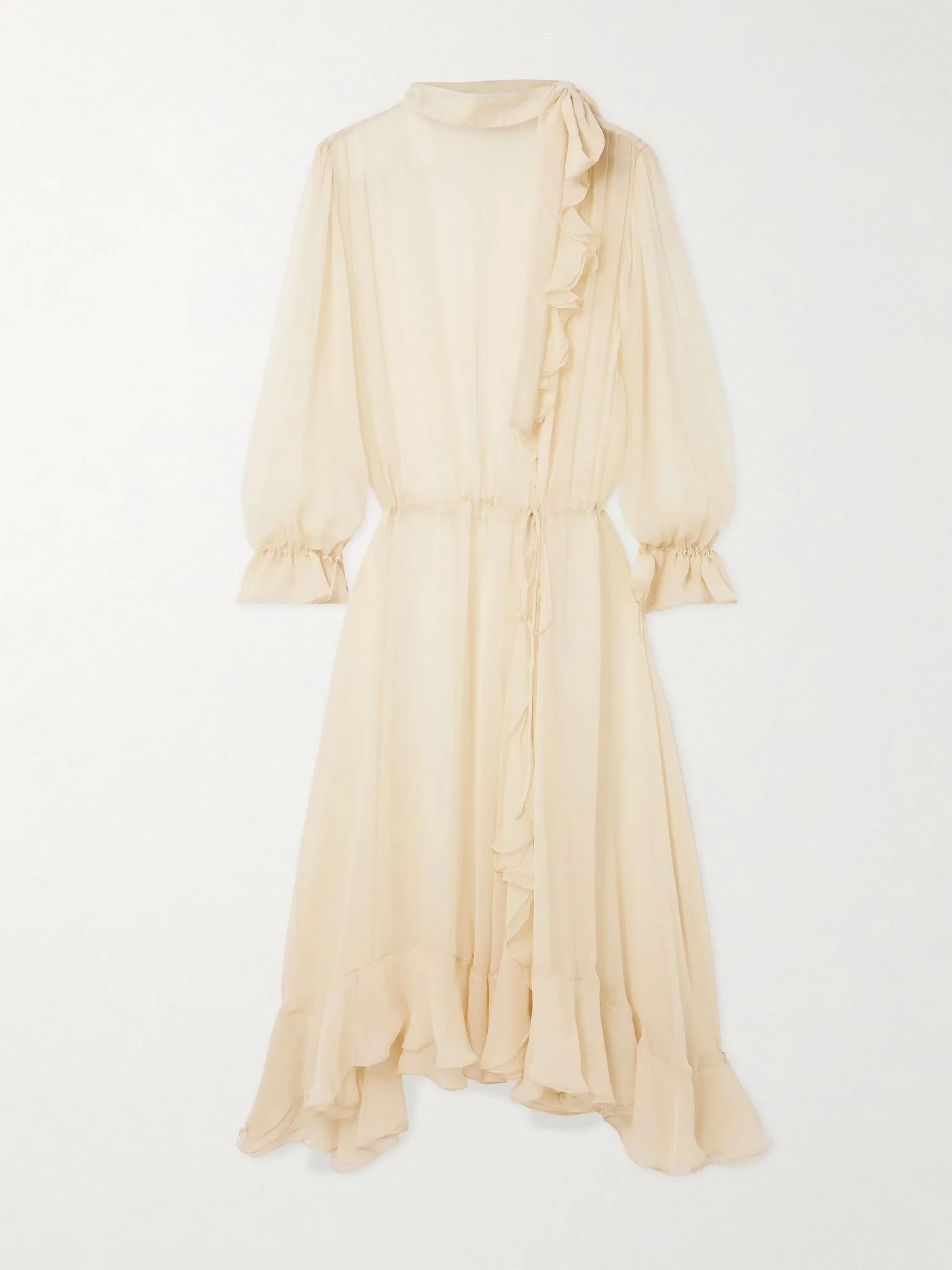 Abae asymmetric ruffled silk-mousseline midi dress Ivory - 1