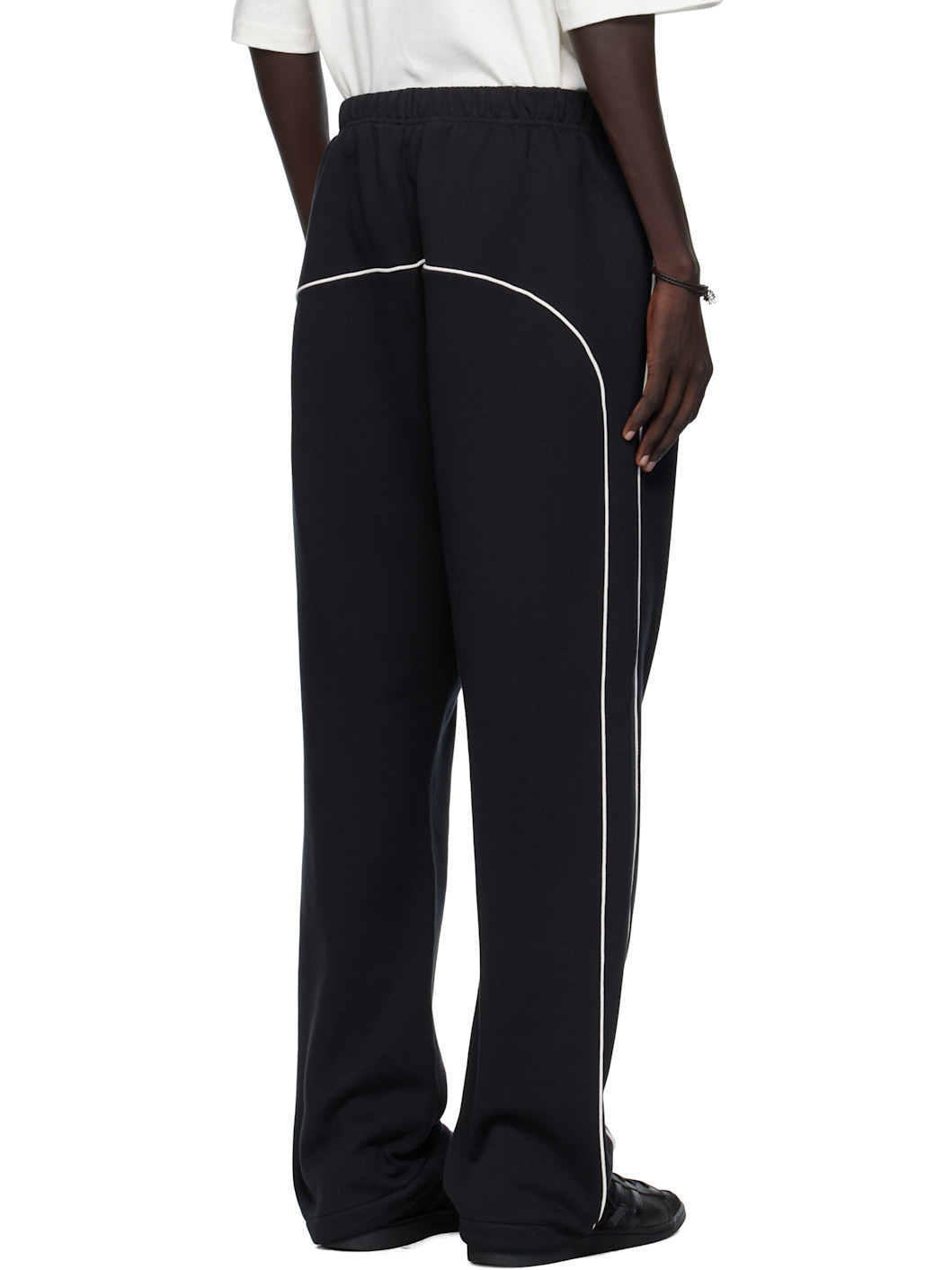 Black Relaxed Fleece Piping Sweatpants - 3