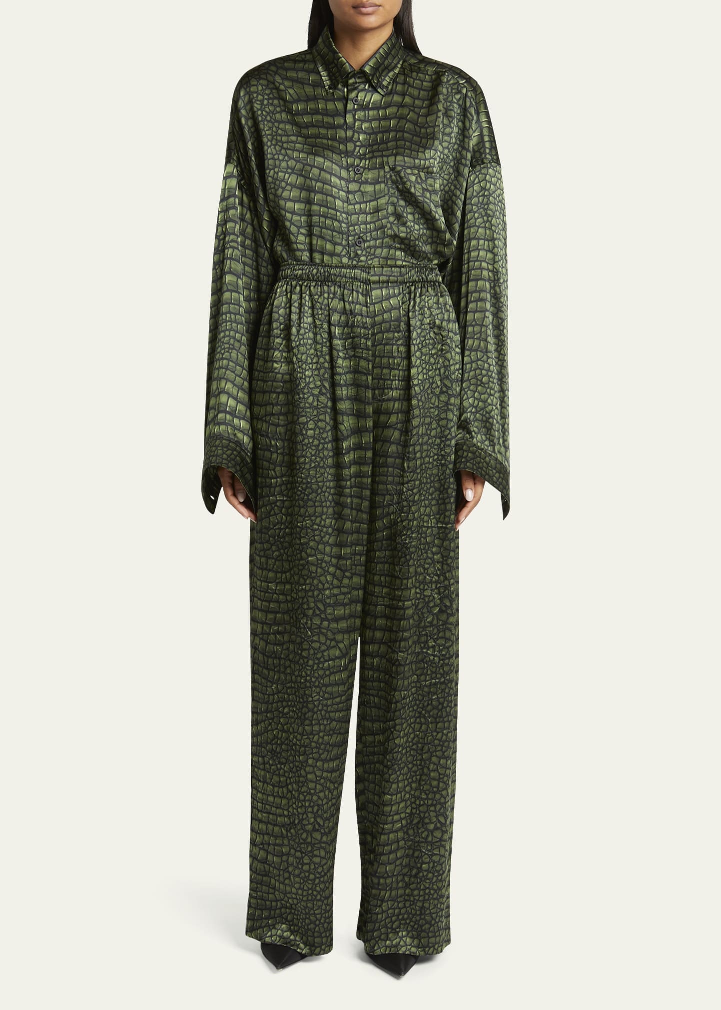 Crocodile Print Silk Satin Pajama Pants - 2